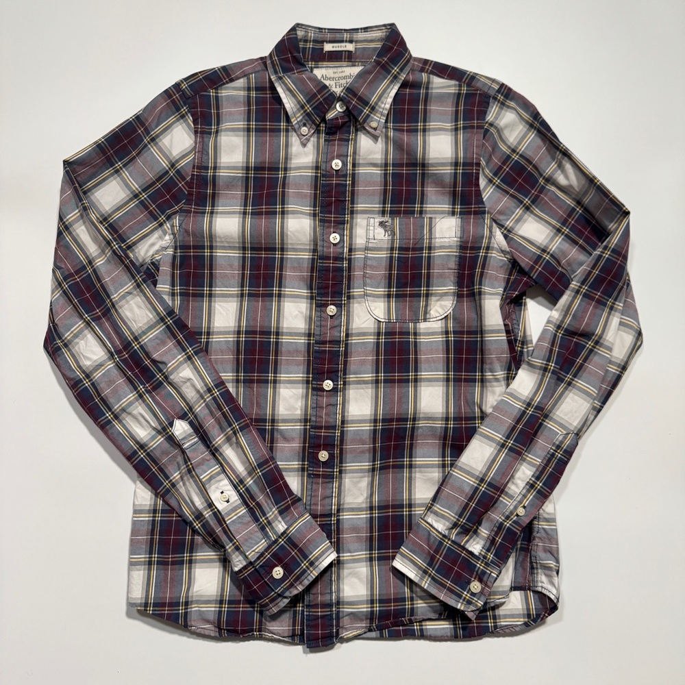 Abercrombie & Fitch Men's Plaid Button-Down Shirt -‎ Red, Blue, White Size Med